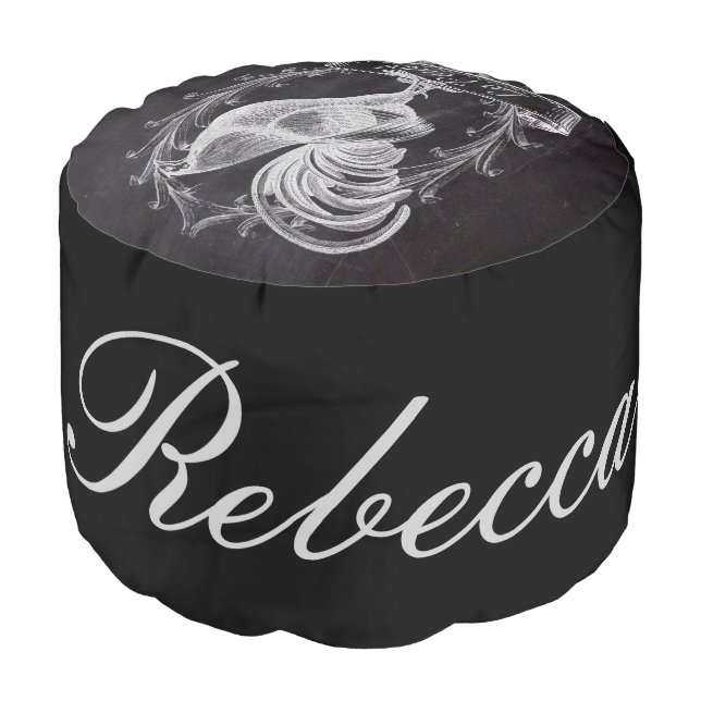 rustic chic blackboard french country rooster pouf (Angled Front)