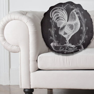 rustic chic blackboard french country rooster round pillow