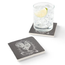 rustic chic blackboard french country rooster stone coaster
