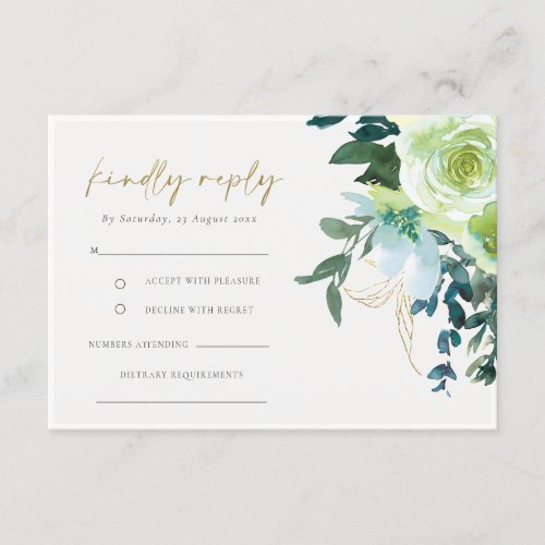 Rustic Chic Blue Green Floral Leafy Wedding RSVP Enclosure Card
