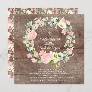 Rustic Chic Blush Pink Floral Confirmation Invitation