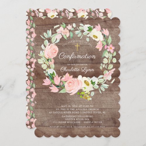 Rustic Chic Blush Pink Floral Confirmation Invitation
