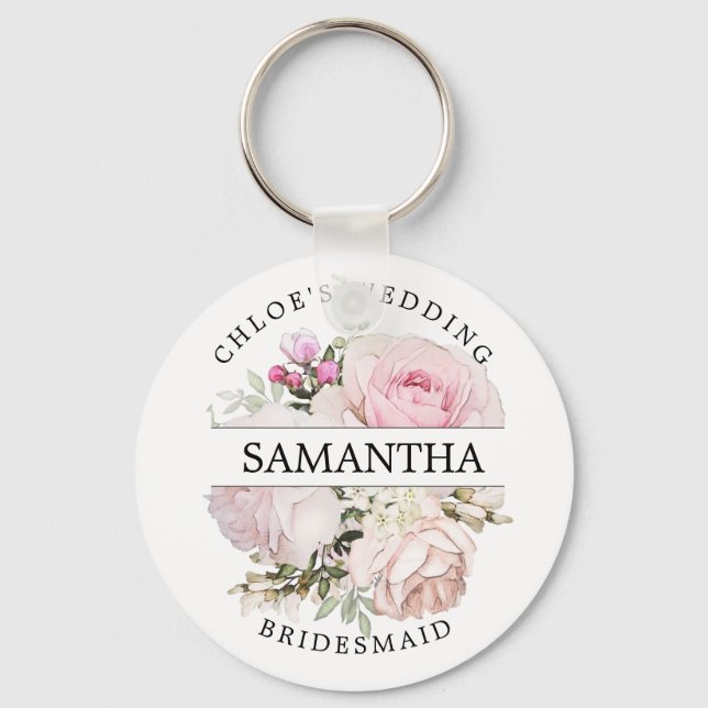Rustic Chic Blush Pink Rose Floral Personalized Keychain (Front)