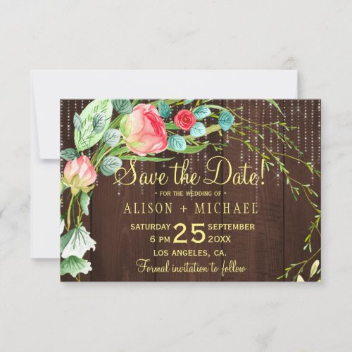 Rustic chic blush pink roses wedding save date save the date