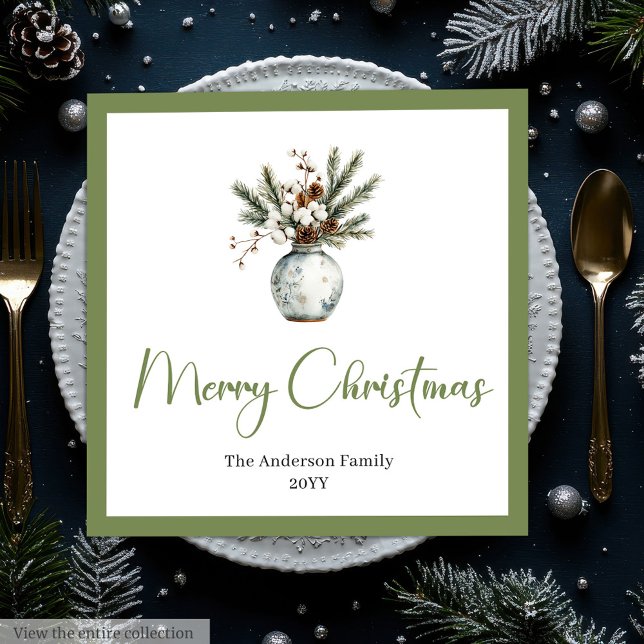 Rustic Chic Bohemian Christmas Bouquet Watercolor  Paper Dinner Napkins (Rustic Chic Bohemian Christmas Bouquet Watercolor Paper Dinner Napkins)