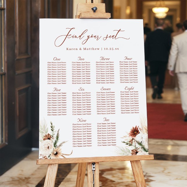 Rustic Chic Boho Floral Wedding Seating Chart  Foam Board (Creator Uploaded)