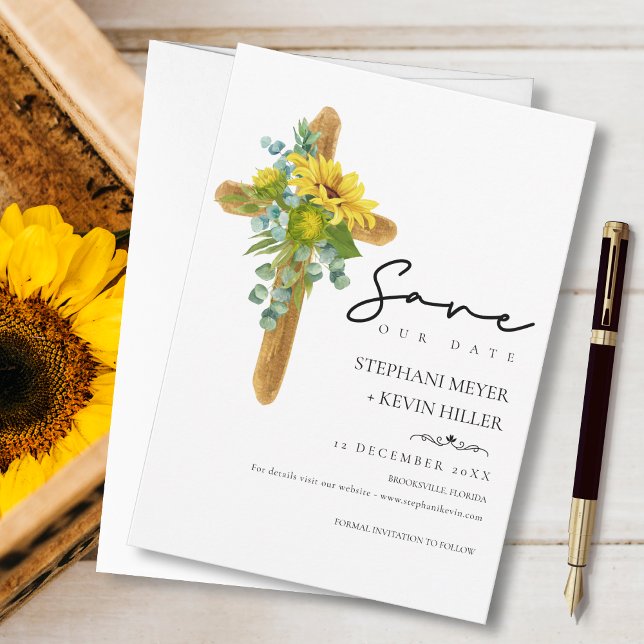 Rustic Chic Boho Sunflower Cross Wedding Save The Date (Creator Uploaded)