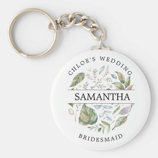 Rustic Chic Botanical Sage Green White Keychain
