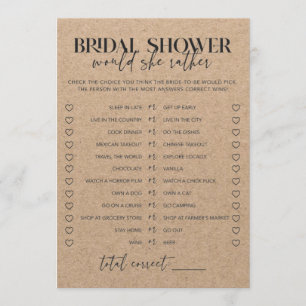 Rustic Chic Bridal Shower Would She Rather Game