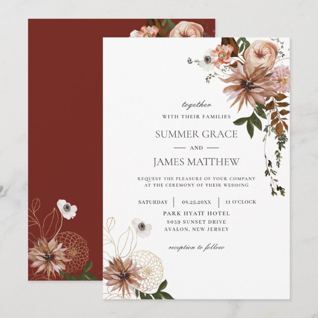 Rustic Chic Brown Cream Blush Ivory Fall Wedding  Invitation (Front/Back)