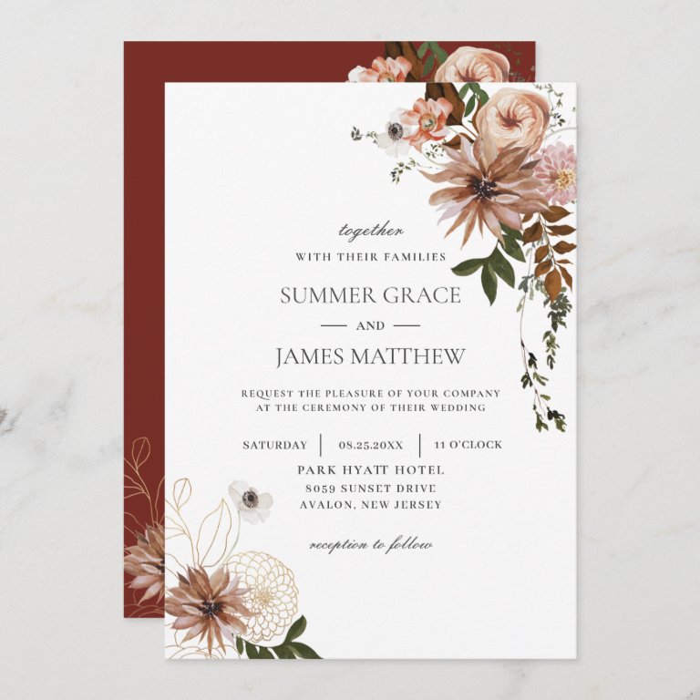 Rustic Chic Brown Cream Blush Ivory Fall Wedding Invitation