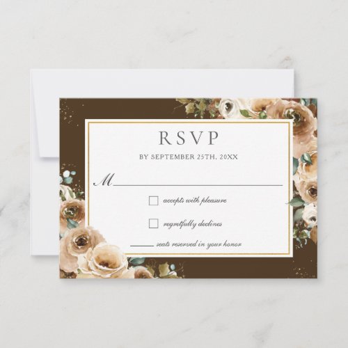 Rustic Chic Brown Cream Roses Fall Floral Wedding  RSVP Card