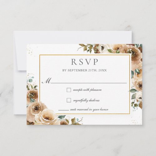 Rustic Chic Brown Cream Roses Fall Floral Wedding  RSVP Card