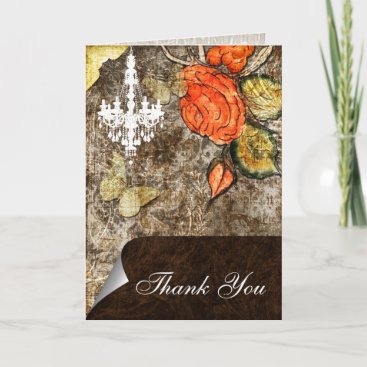 Rustic Chic Brown Vintage Rose Wedding Thank You Card