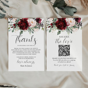 Rustic Chic Burgundy Blush Floral QR Share Photos Note Card