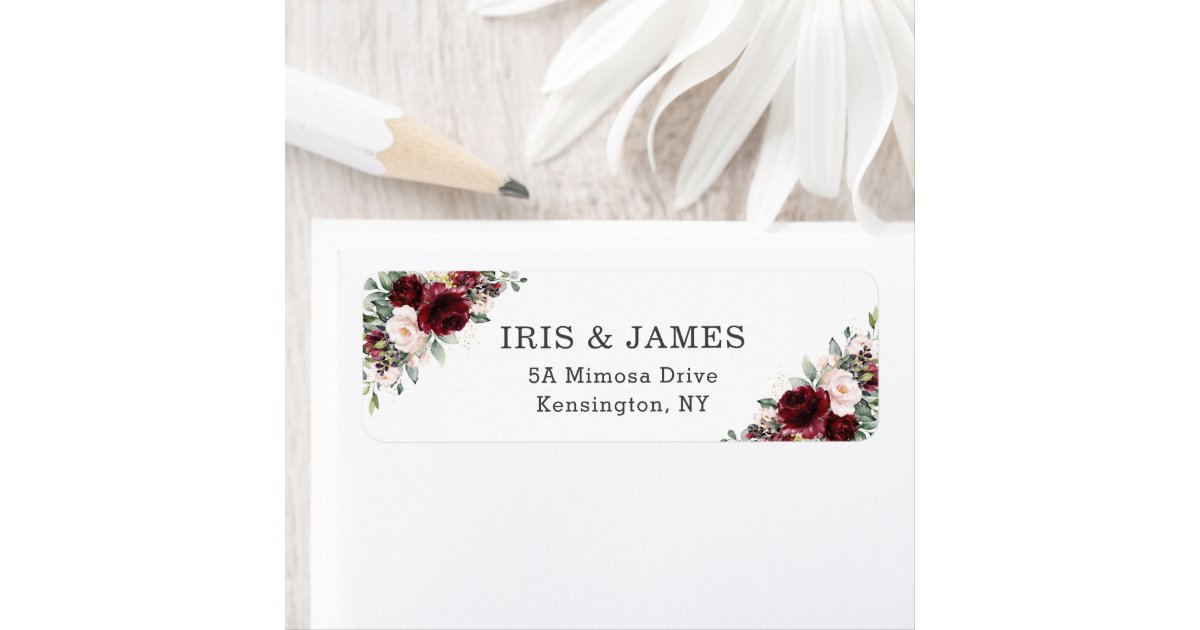 Rustic Chic Burgundy Blush Pink Floral Wedding Label | Zazzle