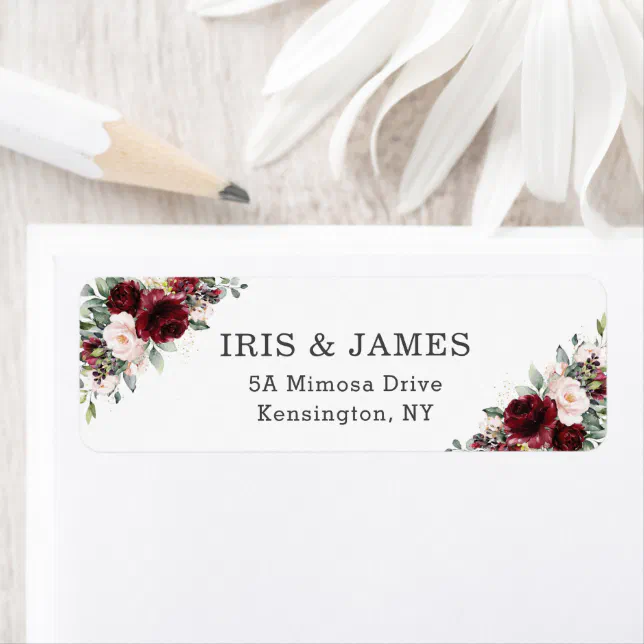 Rustic Chic Burgundy Blush Pink Floral Wedding Label | Zazzle