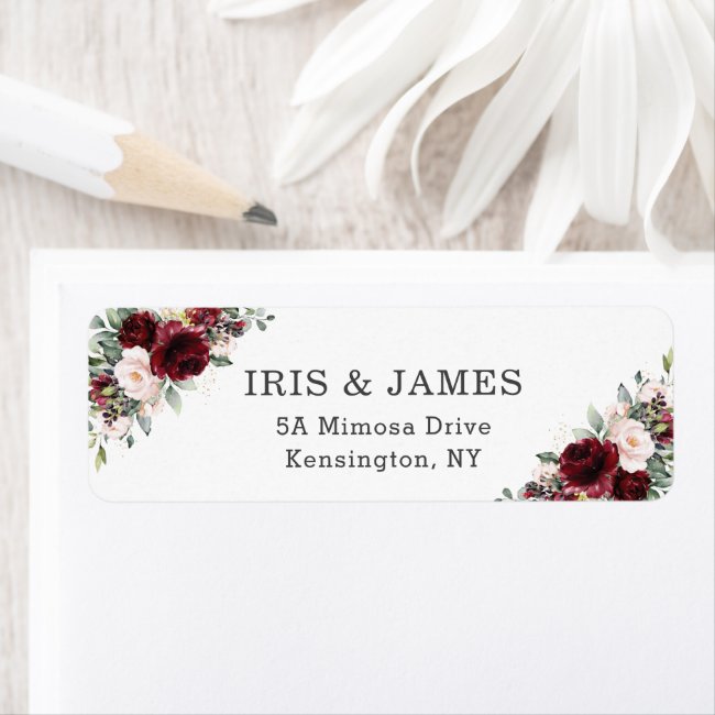 Rustic Chic Burgundy Blush Pink Floral Wedding Label