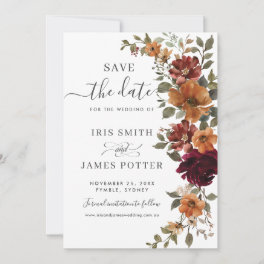Rustic Chic Burgundy Burnt Orange Floral Wedding Save The Date