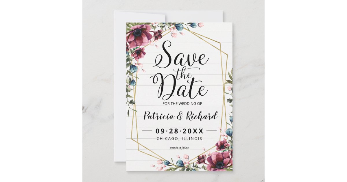 Rustic Chic Burgundy Floral Wedding Save The Date | Zazzle