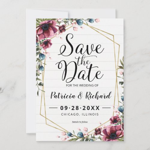 Rustic Chic Burgundy Floral Wedding Save The Date