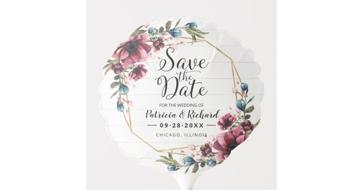 Rustic Chic Burgundy Floral Wedding Save The Date Balloon | Zazzle