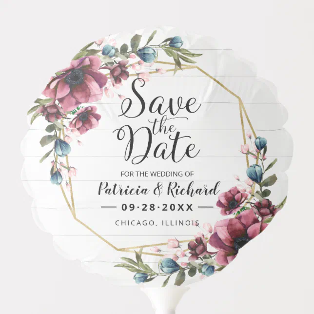 Rustic Chic Burgundy Floral Wedding Save The Date Balloon | Zazzle