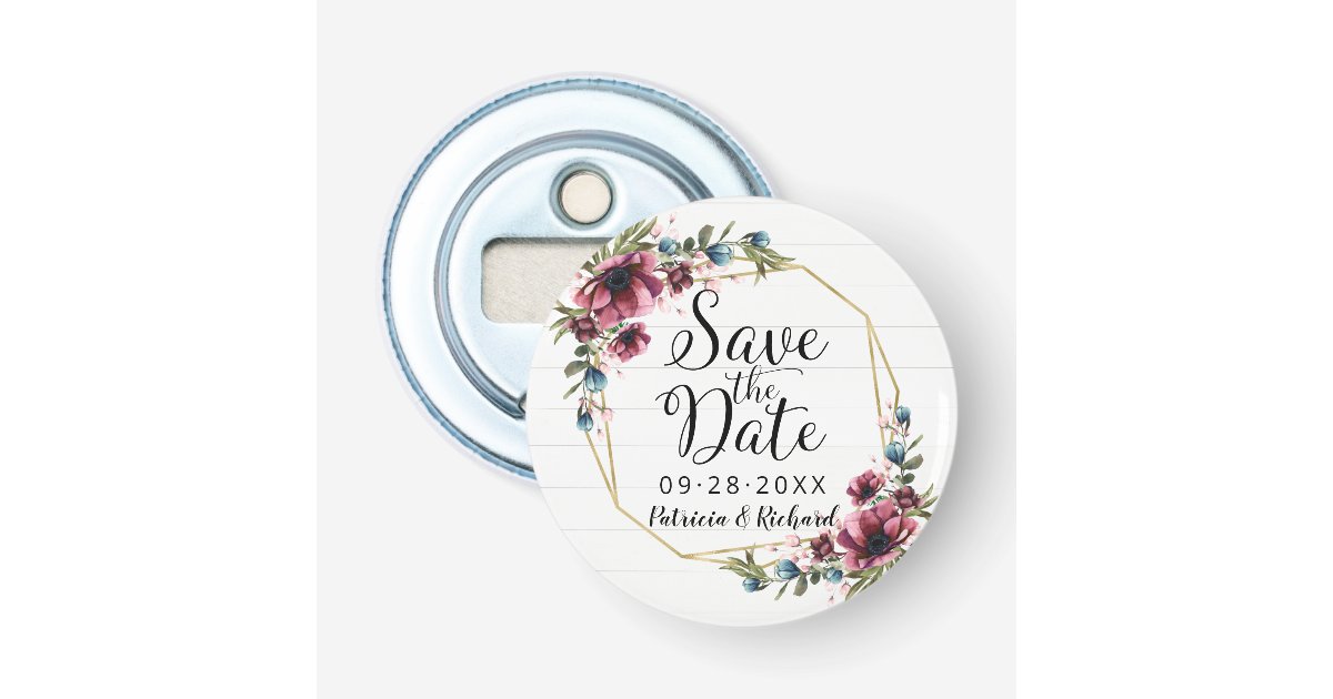 Rustic Chic Burgundy Floral Wedding Save The Date Bottle Opener | Zazzle