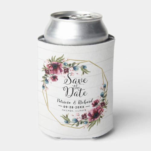 Rustic Chic Burgundy Floral Wedding Save The Date Can Cooler