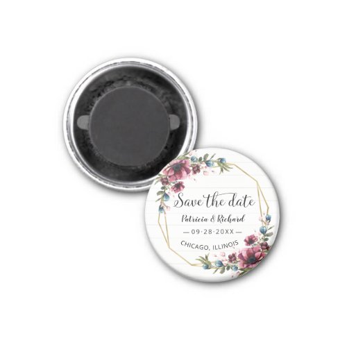 Rustic Chic Burgundy Floral Wedding Save The Date Magnet