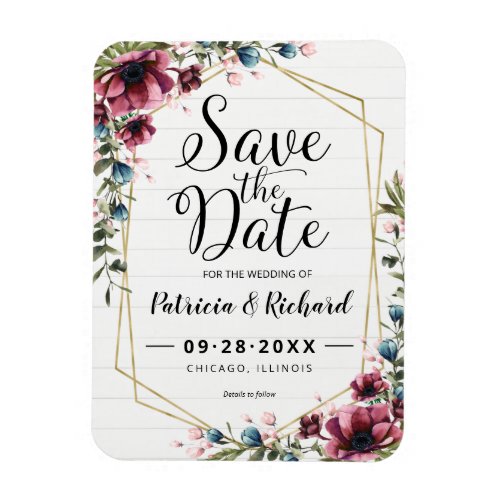 Rustic Chic Burgundy Floral Wedding Save The Date  Magnet