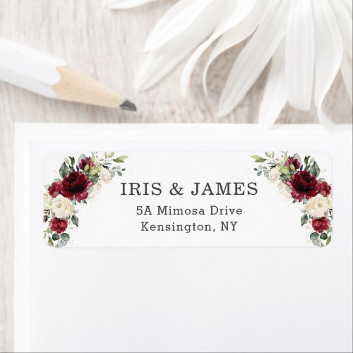 Rustic Chic Burgundy Ivory White Floral Wedding Label