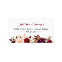 Rustic Chic Burgundy Marsala Red Floral Wedding Label