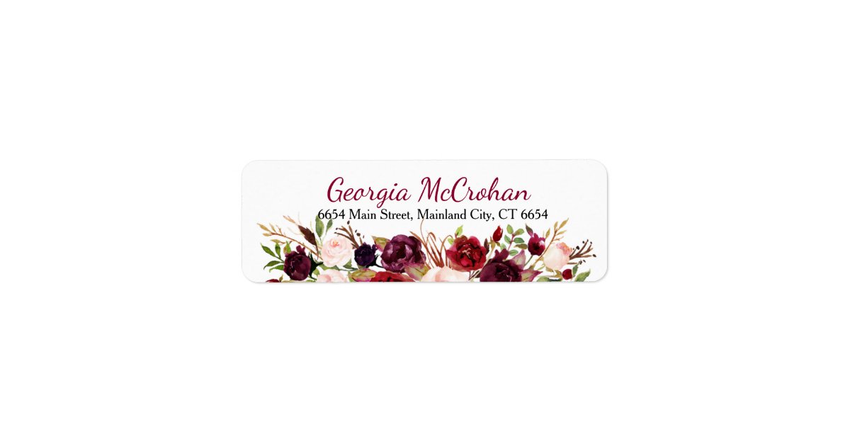 Rustic Chic Burgundy Marsala Return Address Label | Zazzle