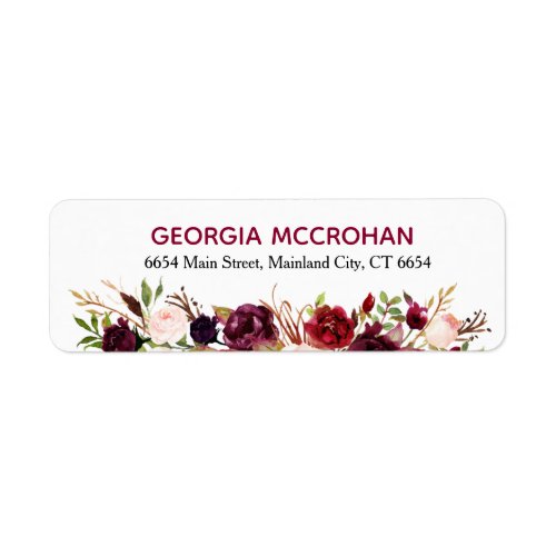 Rustic Chic Burgundy Marsala  Return Address Label