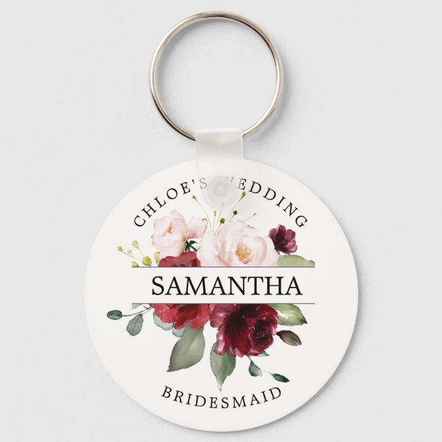 Rustic Chic Burgundy Red Blush Pink Personalized Keychain (Front)