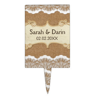 Rustic Chic burlap and lace country wedding Cake Topper