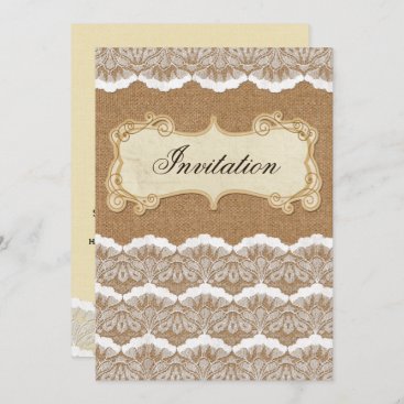 Rustic Chic burlap and lace country wedding Invitation