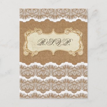 Rustic Chic burlap and lace country wedding Invitation Postcard