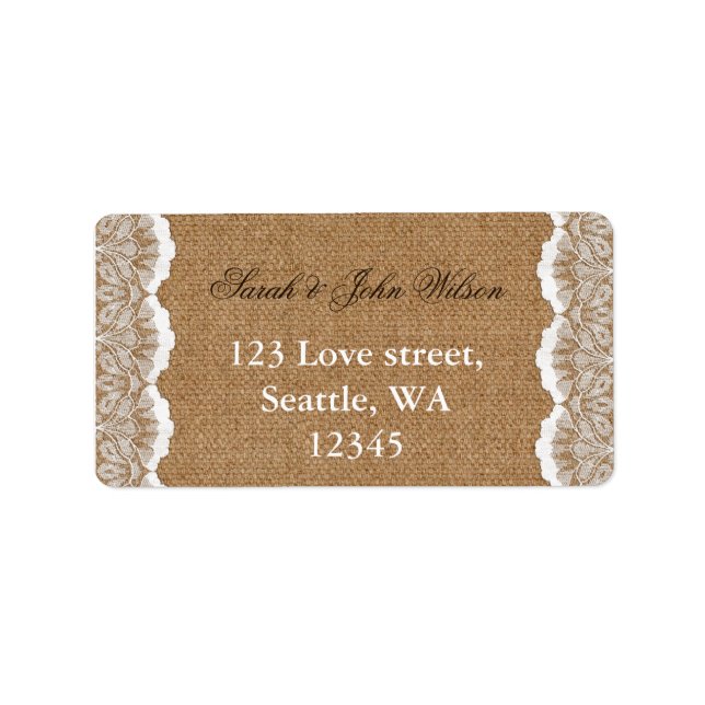 Rustic Chic burlap and lace country wedding Label (Front)