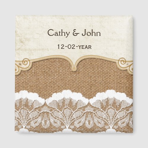 Rustic Chic burlap and lace country wedding Magnet