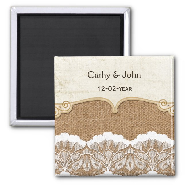 Rustic Chic burlap and lace country wedding Magnet (Front)