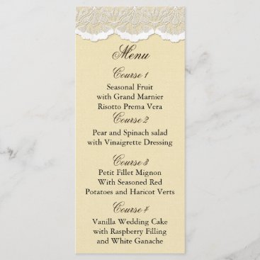 Rustic Chic burlap and lace country wedding Menu