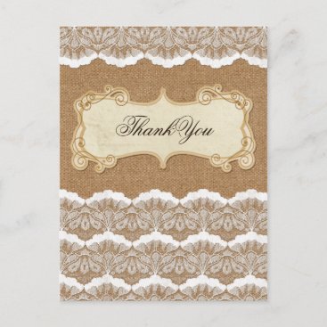 Rustic Chic burlap and lace country wedding Postcard