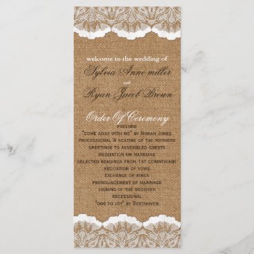 Rustic Chic burlap and lace country wedding Program