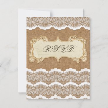 Rustic Chic burlap and lace country wedding RSVP Card