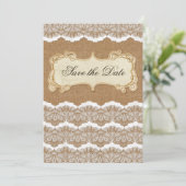 Rustic Chic burlap and lace country wedding Save The Date (Standing Front)