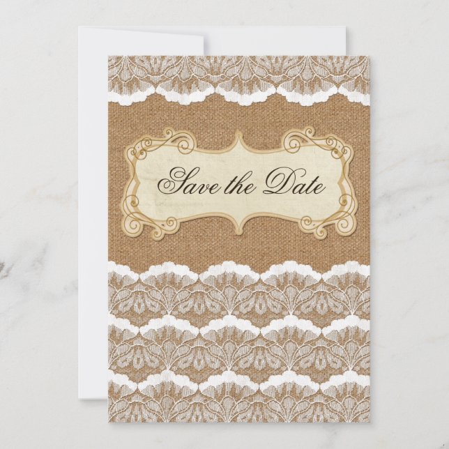 Rustic Chic burlap and lace country wedding Save The Date (Front)