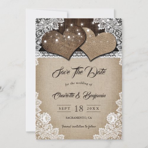 Rustic Chic Burlap and Lace Save The Date