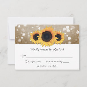 Rustic Chic Burlap and Lace Sunflower Wedding RSVP Card